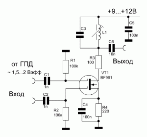 Схема смесителя на двухзатворном транзисторе US5MSQ